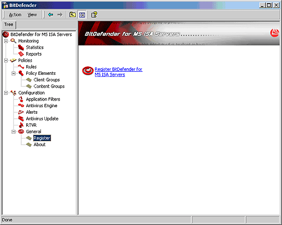 Click Register BitDefender for MS ISA Servers