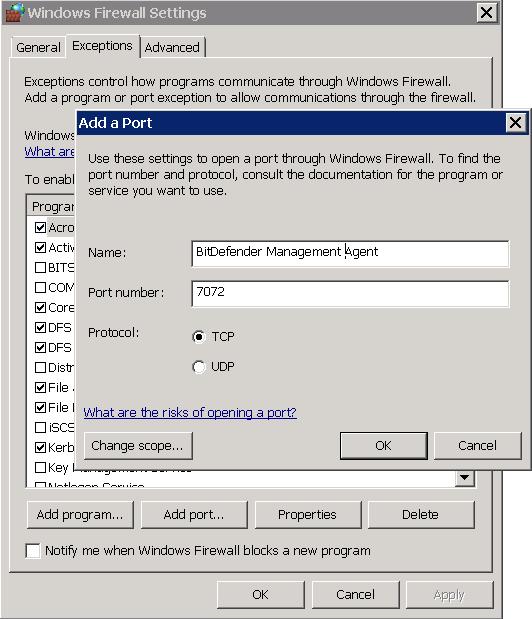 Firewall exception Firewall exception