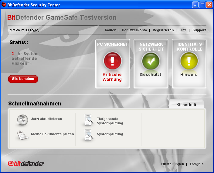 Screenshot vom Programm: BitDefender GameSafe