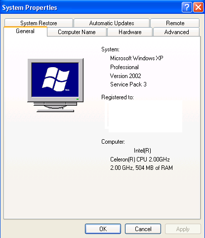 System Properties XP System Properties