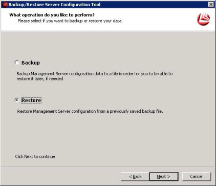 Restore Backup / Restore Server Configuration Tool