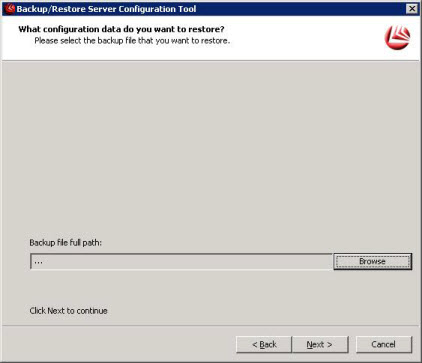 Select Backup to Restore Backup / Restore Server Configuration Tool