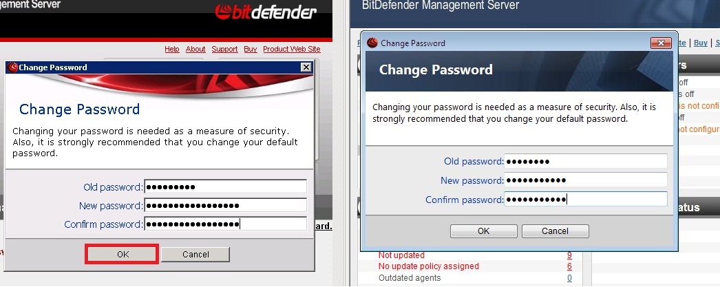 Change Management Console Password Bitdefender Management Server Passwords