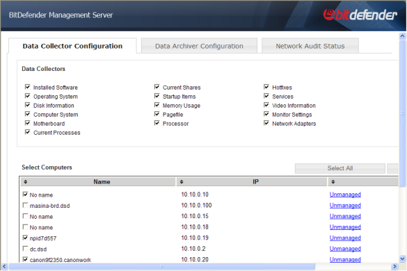 Data Collector Configuration Bitdefender Management Server