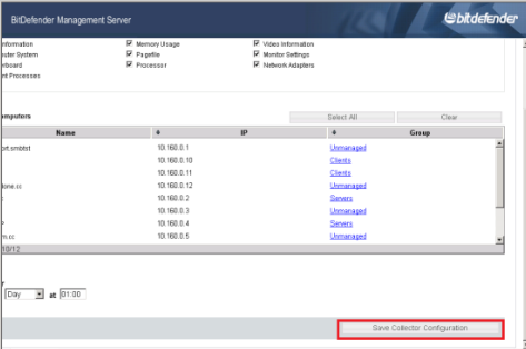 Save Collector Configuration Bitdefender Management Server