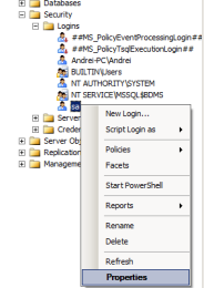 SQL Studio - SA properties Bitdefender Management Server
