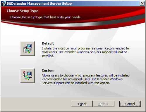 Bitdefender Management Server Custom Install Bitdefender Management Server Setup