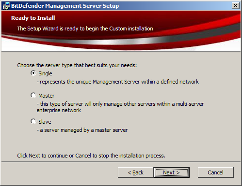 Bitdefender Manageent Server - Server Type BDMS