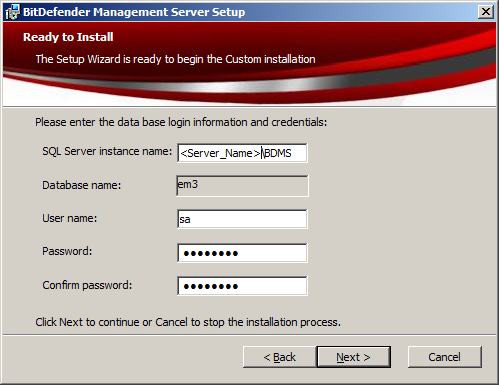 Custom Install Bitdefender Management Server