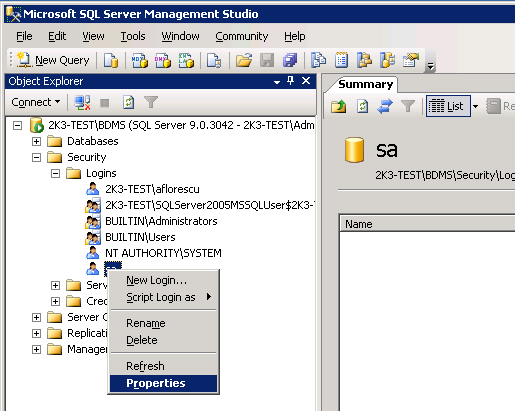 reset password microsoft sql server management studio