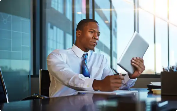 man using notebook