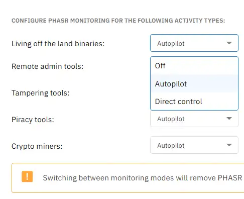 GravityZone Platform - PHASR Autopilot Protection setup view