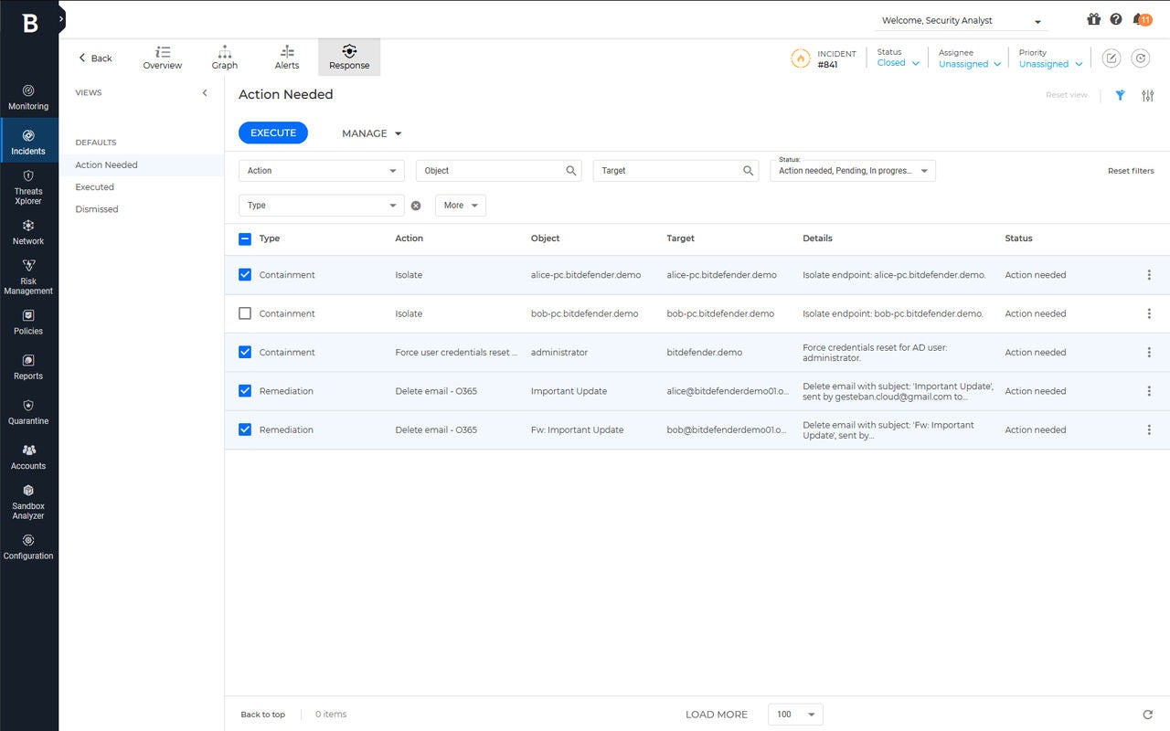 Efficient automated security response actions