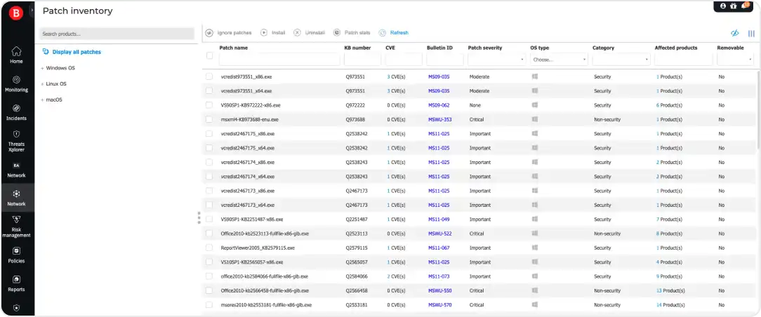 Bitdefender GravityZone - Inventário detalhado de patches