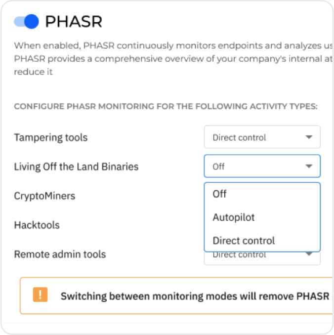 GravityZone Platform - PHASR Autopilot Protection setup view