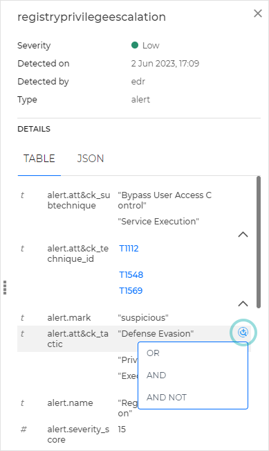 Refining search from Details panel