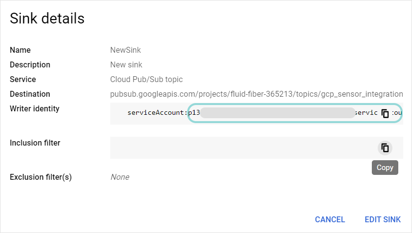 Google Cloud Platform - Log router sink details