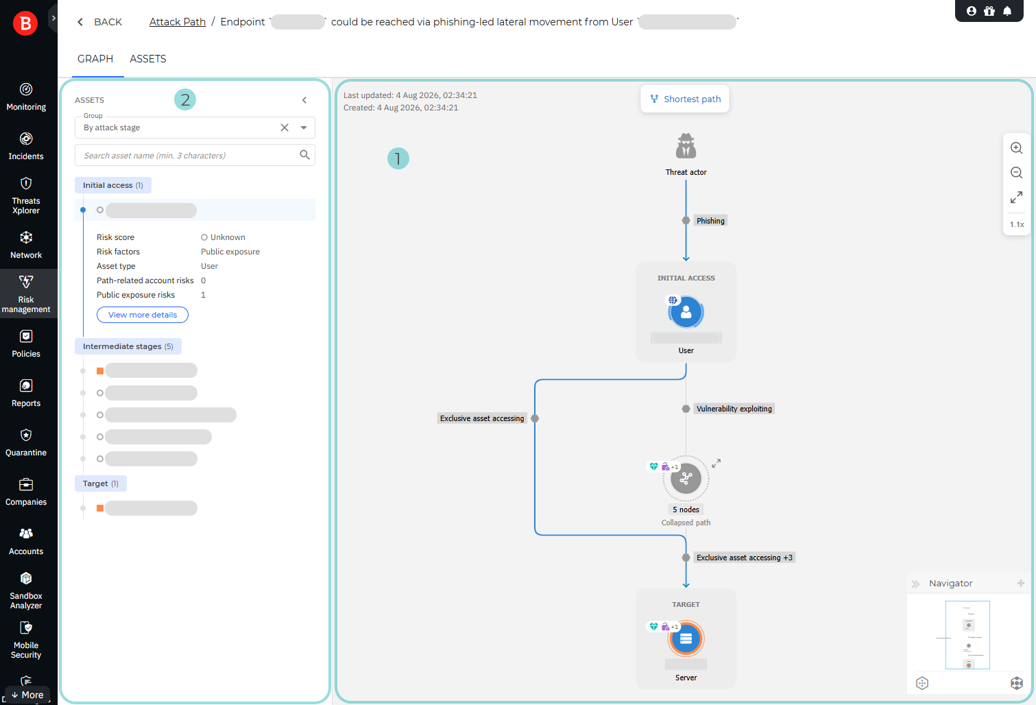Attack path graph and Assets panel