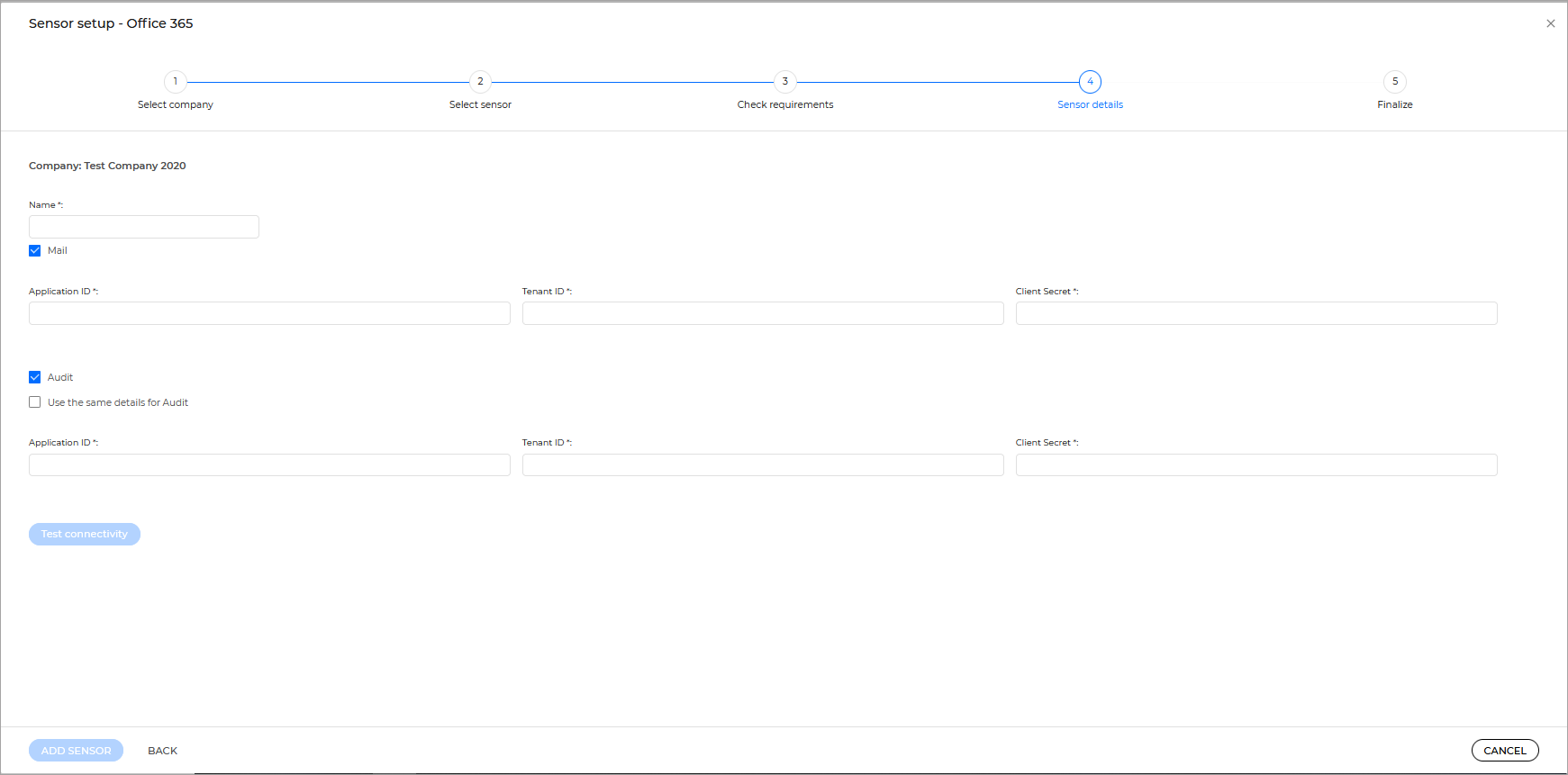 O365 sensor setup