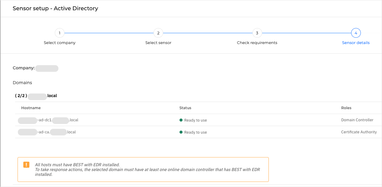 Active Directory sensor setup