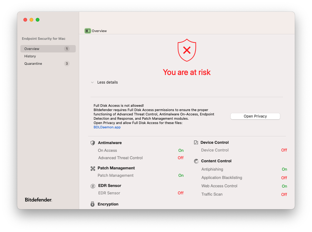Como conceder Acesso Total ao Disco ao Bitdefender no macOS