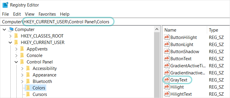 Registry value name