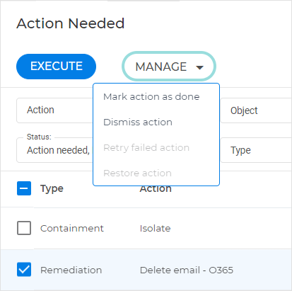 Extended incident - Manage menu