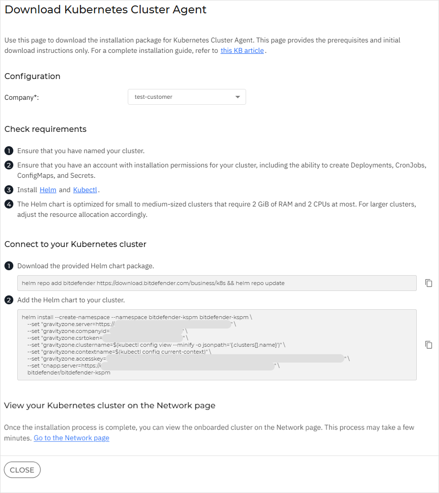 Kubernetes Cluster Agent installation for a Partner company