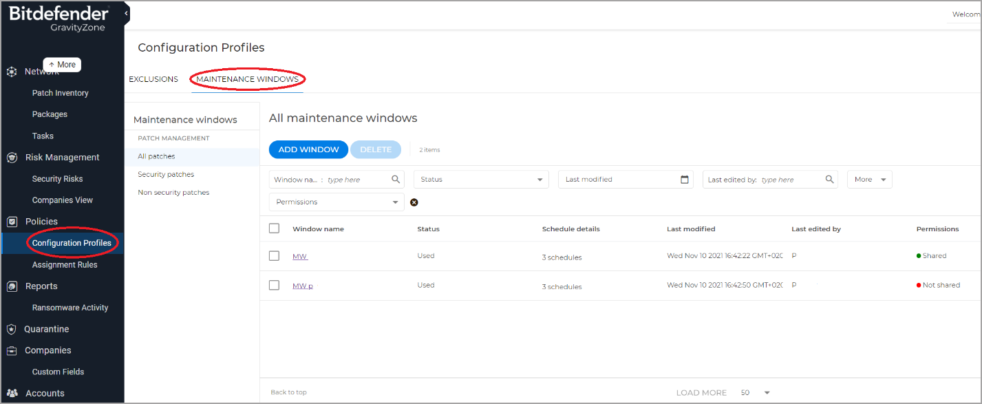 Maintenance Windows location in Configuration Profiles