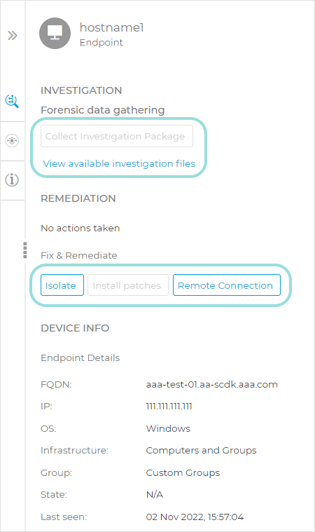 Endpoint incident graph - Endpoint node - Remediation