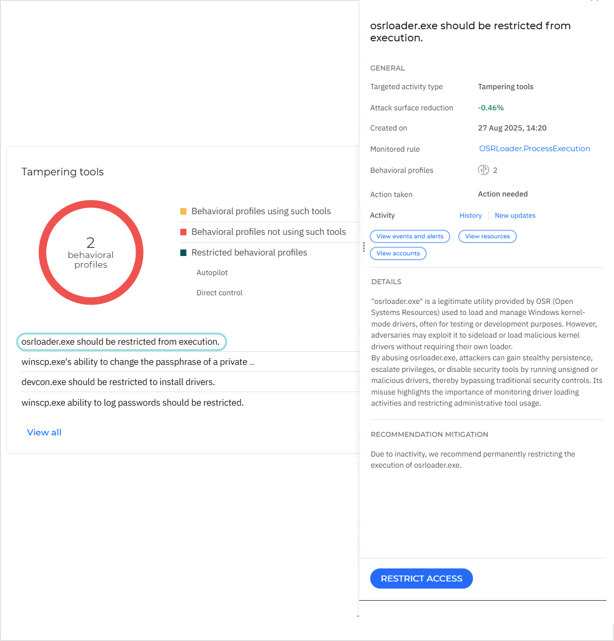 Recommendations sidebar in dashboard
