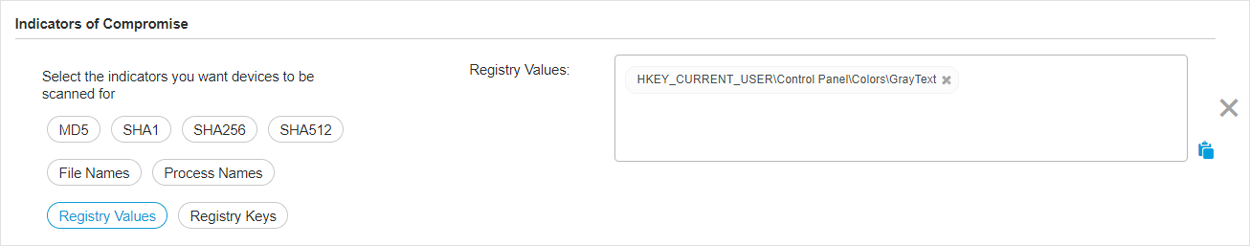 IOC scan - Registry Values field