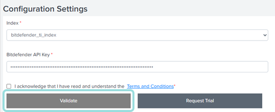 API key validation button