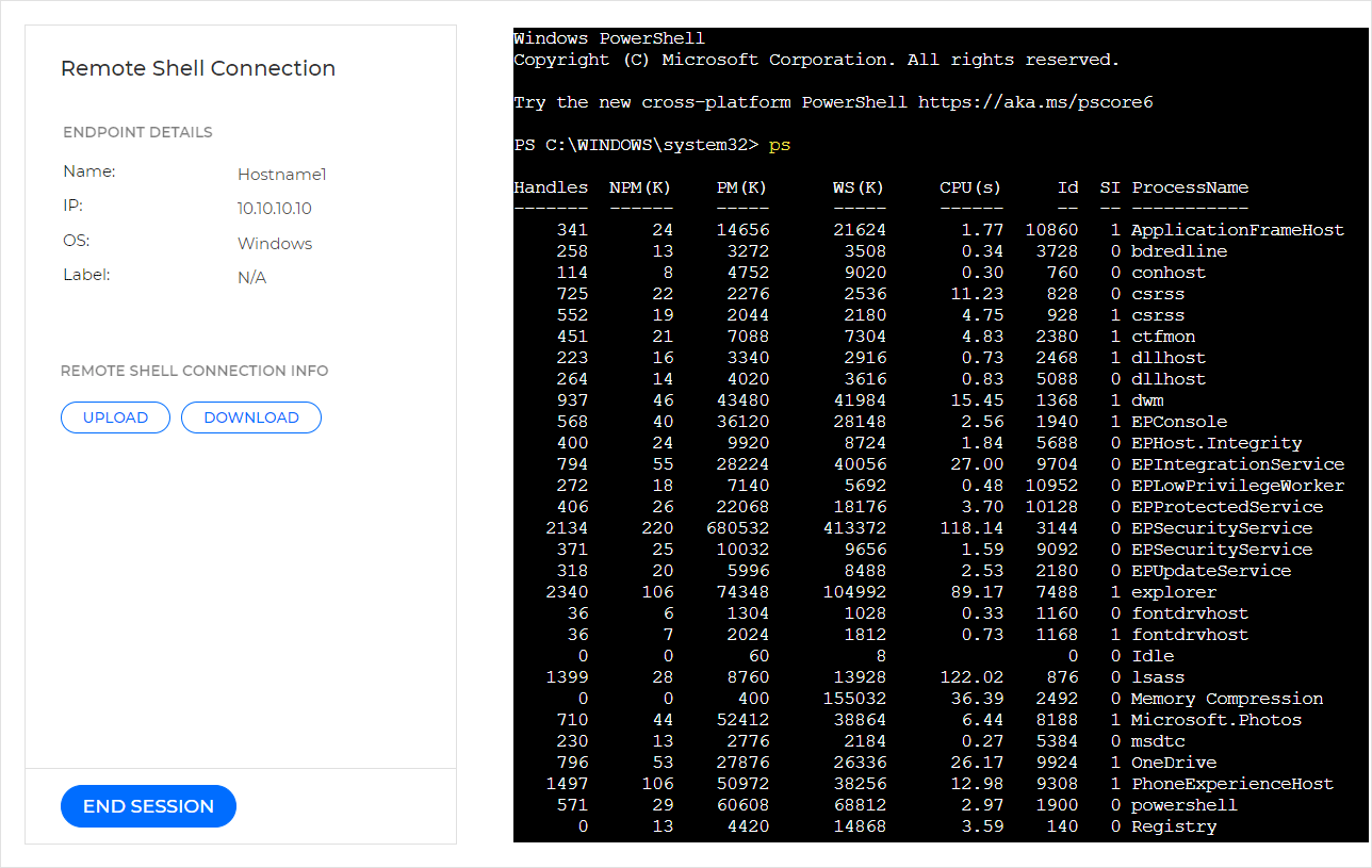 Remote Shell - Command example