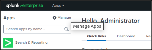 Manage button in the Apps list