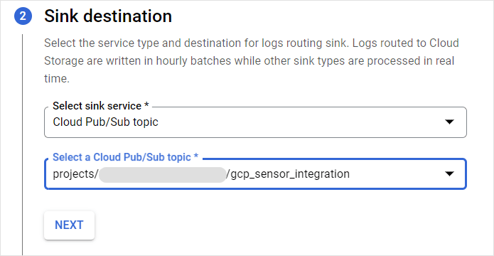 Google Cloud Platform - Log router sink destination details