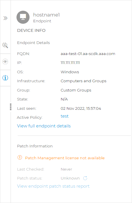Endpoint incident - Endpoint node - Device info