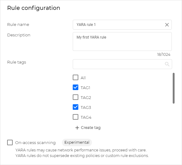 YARA rule configuration