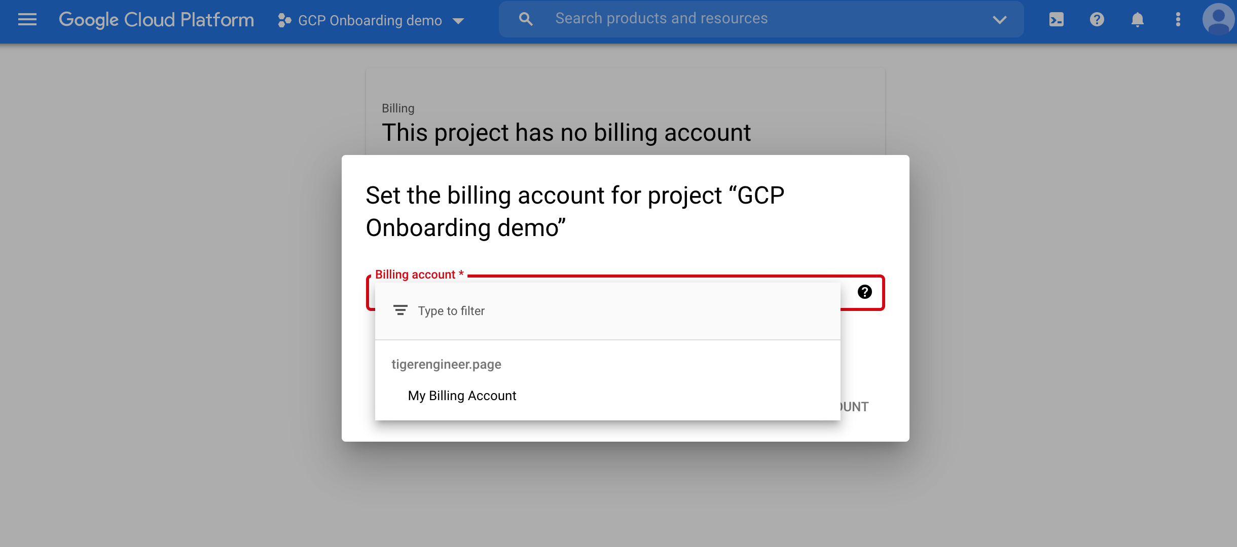 6 - Billing account drop down box