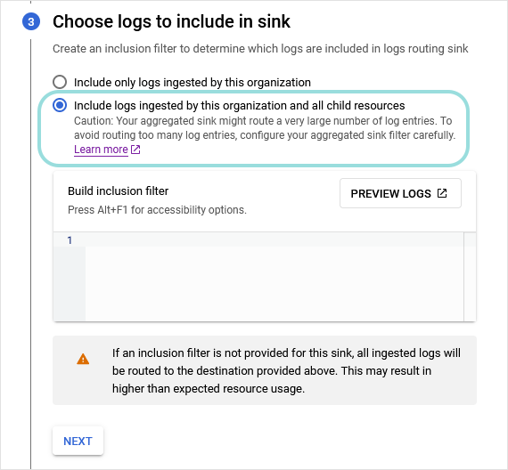 Google Cloud Platform - Choose logs