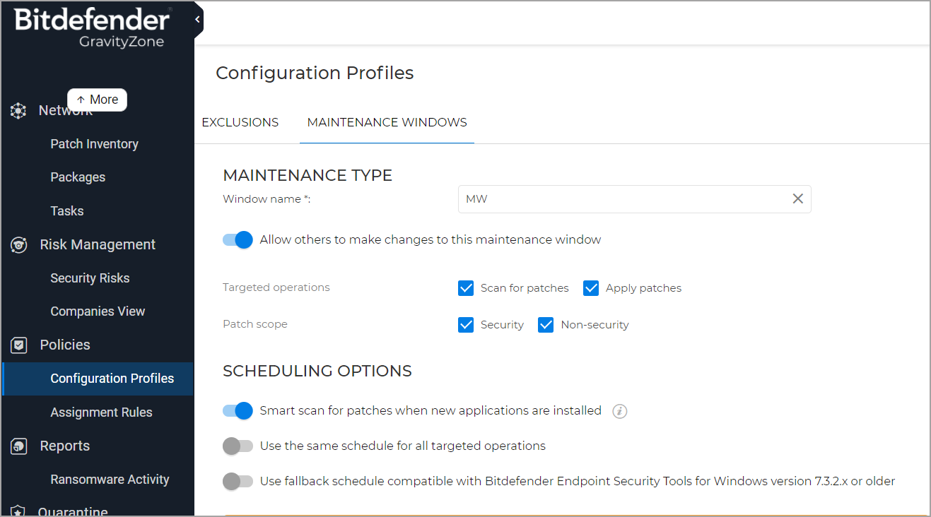 Maintenance Windows settings