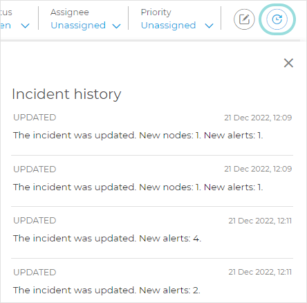 Extended incident - History panel