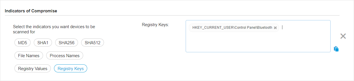 IOC scan - Registry Keys field