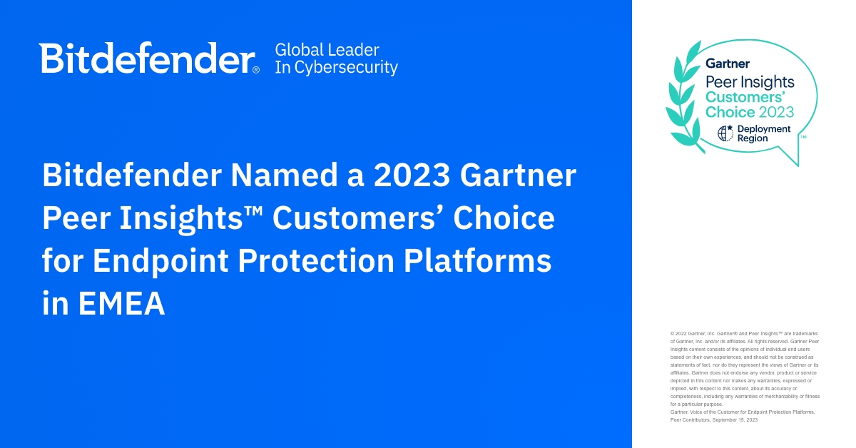 Bitdefender Named a 2023 Gartner Peer Insights™ Customers’ Choice for