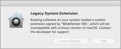 Legacy System Extension - Bitdefender Antivirus for Mac support for macOS Big Sur