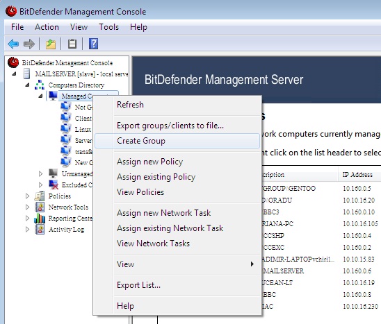 Create new group How to configure Bitdefender Management Server post-install