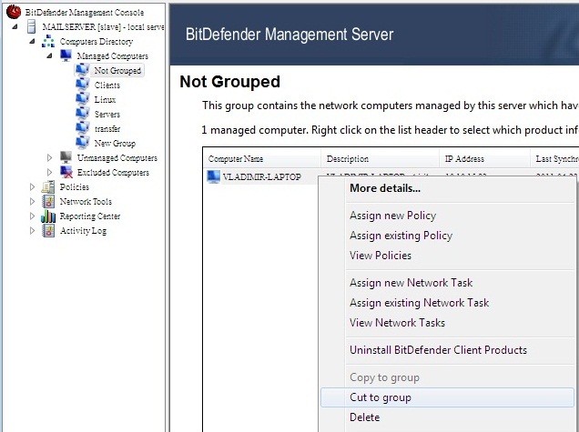 Cut clients to group How to configure Bitdefender Management Server post-install