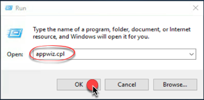 Skriv appwiz.cpl i Windows sökfält för att avinstallera och installera om Bitdefender