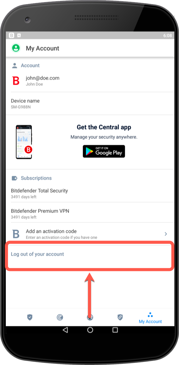 Switch Account on Bitdefender for Android