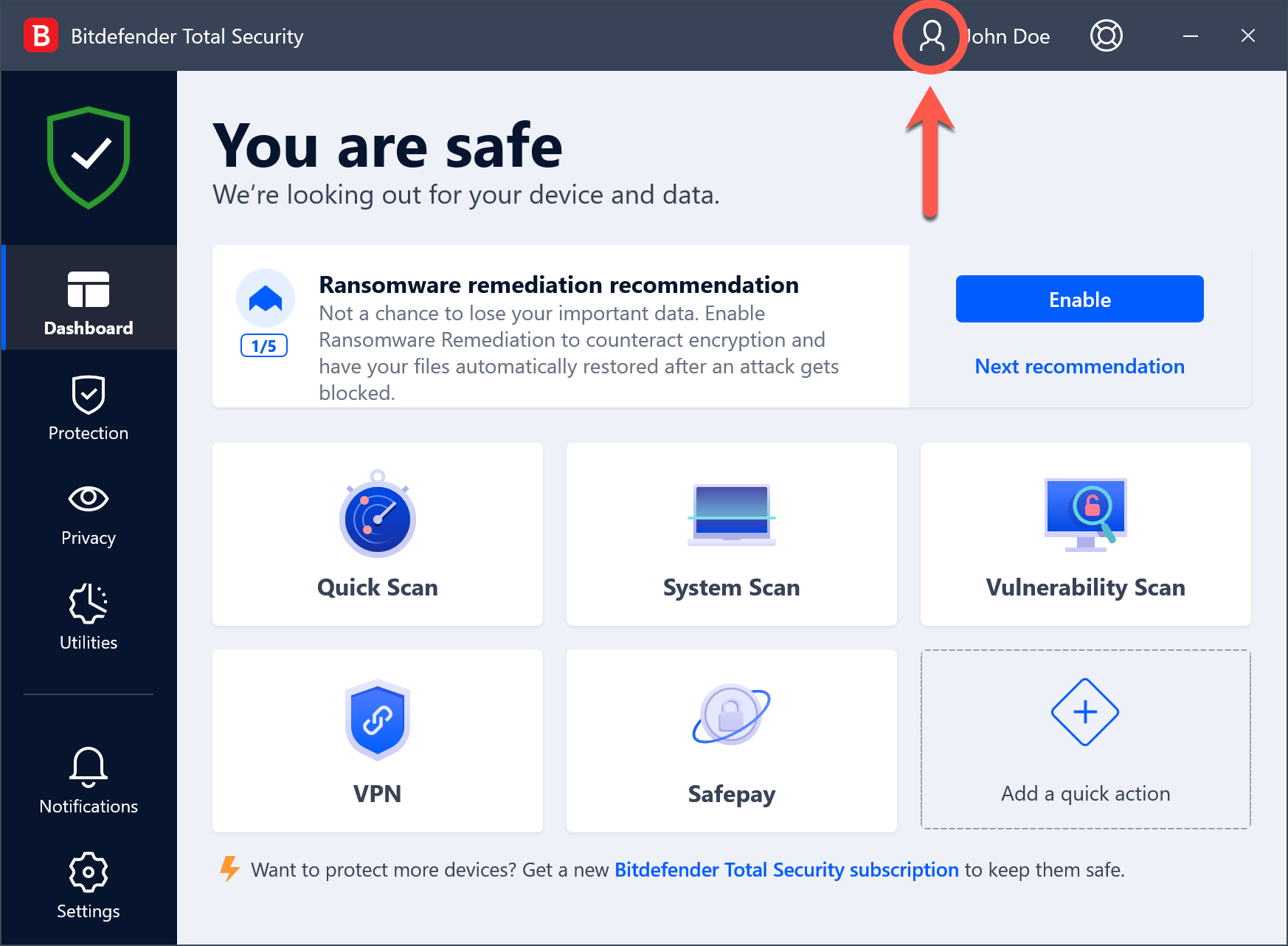 Switch Account Connect your apps to another Bitdefender Central